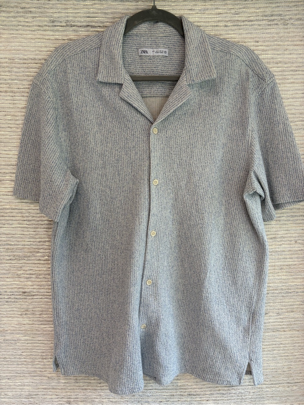 Zara Short Sleeve Button-Down Knit Shirt - blue